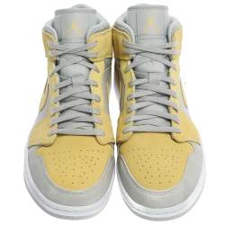 Air Jordan 1 Mid Nike Yellow/Grey Leather and Suede High Top Sneakers Size 44.5