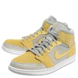 Air Jordan 1 Mid Nike Yellow/Grey Leather and Suede High Top Sneakers Size 44.5