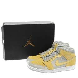 Air Jordan 1 Mid Nike Yellow/Grey Leather and Suede High Top Sneakers Size 44.5