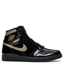 Pre Owned Nike Jordan 1 High Black Metallic Gold Sneakers Size EU 42 US 8.5