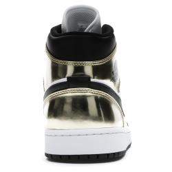Pre Owned Nike Jordan 1 Mid Metallic Gold Black White Sneakers Size EU 38.5 US 6Y