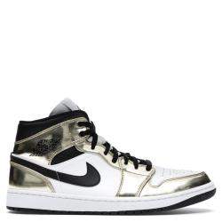 Pre Owned Nike Jordan 1 Mid Metallic Gold Black White Sneakers US Size10 EU Size 44