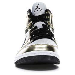 Pre Owned Nike Jordan 1 Mid Metallic Gold Black White Sneakers US Size10 EU Size 44