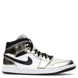 Pre Owned Nike Jordan 1 Mid Metallic Gold Black White Sneakers US Size10 EU Size 44
