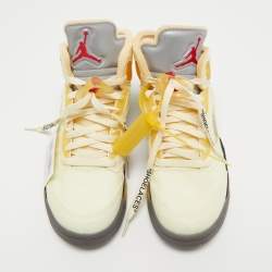 Off White x Air Jordan Cream Mesh Air Jordan 5 Retro Sail High Top Sneakers Size 41