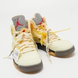 Off White x Air Jordan Cream Mesh Air Jordan 5 Retro Sail High Top Sneakers Size 41
