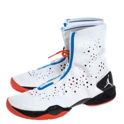 Air Jordan White/Blue Leather and Mesh XX8 Locked and Loaded High Top Sneakers Size 45.5