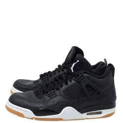 Pre Owned Jordan Black Leather '4 Retro Laser' Lace Up Sneakers Size 43