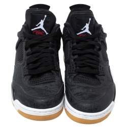 Pre Owned Jordan Black Leather '4 Retro Laser' Lace Up Sneakers Size 43