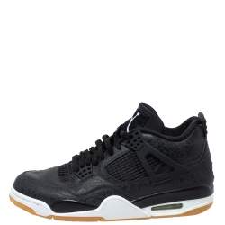 Pre Owned Jordan Black Leather '4 Retro Laser' Lace Up Sneakers Size 43