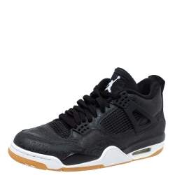 Pre Owned Jordan Black Leather '4 Retro Laser' Lace Up Sneakers Size 43