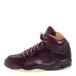 Air Jordan Burgundy Leather Air Jordan 5 Retro Premium High Top Sneakers Size 40