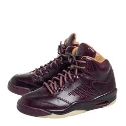 Air Jordan Burgundy Leather Air Jordan 5 Retro Premium High Top Sneakers Size 40