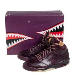 Air Jordan Burgundy Leather Air Jordan 5 Retro Premium High Top Sneakers Size 40
