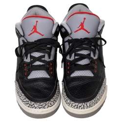 Jordan Black Leather Air Jordan 3 Retro OG High Top Sneakers Size 46