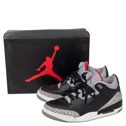 Jordan Black Leather Air Jordan 3 Retro OG High Top Sneakers Size 46