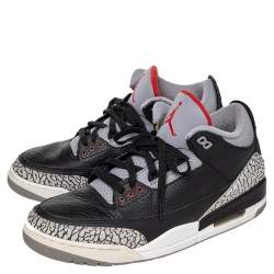 Jordan Black Leather Air Jordan 3 Retro OG High Top Sneakers Size 46
