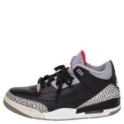 Jordan Black Leather Air Jordan 3 Retro OG High Top Sneakers Size 46