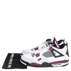 Pre Owned Air Jordan White Leather 4 Retro Paris Saint Germain High Top Sneakers Size 47.5