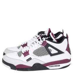 Pre Owned Air Jordan White Leather 4 Retro Paris Saint Germain High Top Sneakers Size 47.5