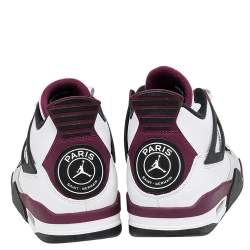 Pre Owned Air Jordan White Leather 4 Retro Paris Saint Germain High Top Sneakers Size 47.5