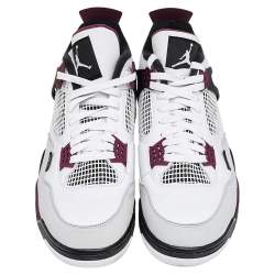 Pre Owned Air Jordan White Leather 4 Retro Paris Saint Germain High Top Sneakers Size 47.5