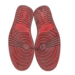 Pre Owned Air Jordan Black-Red Leather Bred Toe Low Top Sneakers Size 47