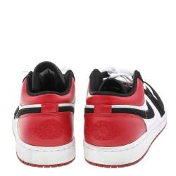 Pre Owned Air Jordan Black-Red Leather Bred Toe Low Top Sneakers Size 47