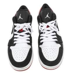 Pre Owned Air Jordan Black-Red Leather Bred Toe Low Top Sneakers Size 47