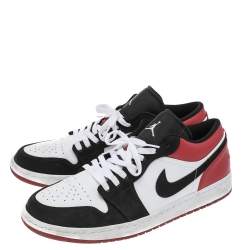Pre Owned Air Jordan Black-Red Leather Bred Toe Low Top Sneakers Size 47