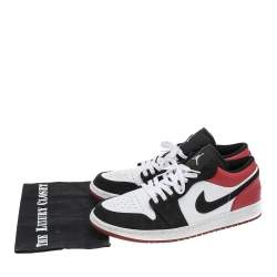 Pre Owned Air Jordan Black-Red Leather Bred Toe Low Top Sneakers Size 47