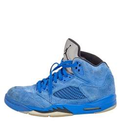 Jordan Blue Suede Air Jordan 5 Retro High Top Sneakers Size 45