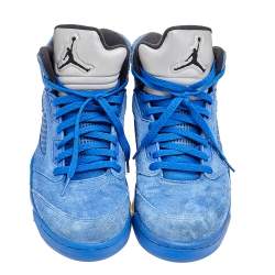 Jordan Blue Suede Air Jordan 5 Retro High Top Sneakers Size 45