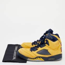 Jordan Yellow/Blue Leather Air Jordan 5 Retro Michigan High Top Sneakers Size 47