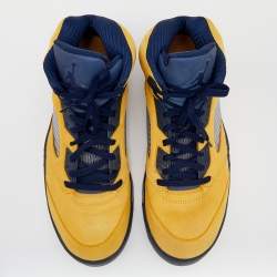 Jordan Yellow/Blue Leather Air Jordan 5 Retro Michigan High Top Sneakers Size 47