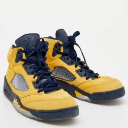 Jordan Yellow/Blue Leather Air Jordan 5 Retro Michigan High Top Sneakers Size 47