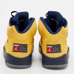 Jordan Yellow/Blue Leather Air Jordan 5 Retro Michigan High Top Sneakers Size 47