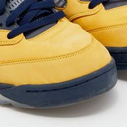 Jordan Yellow/Blue Leather Air Jordan 5 Retro Michigan High Top Sneakers Size 47