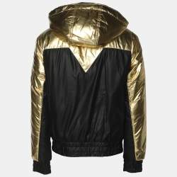 Pre Owned Just Cavalli Gold/Black Nylon Bomber Hoodie Jacket M