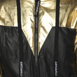 Pre Owned Just Cavalli Gold/Black Nylon Bomber Hoodie Jacket M