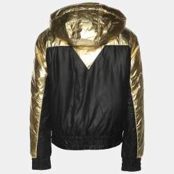 Just Cavalli Gold/Black Nylon Bomber Hoodie Jacket L