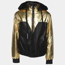 Just Cavalli Gold/Black Nylon Bomber Hoodie Jacket L