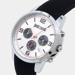 Just Cavalli Silver Stainless Steel Rubber JC1G175P0015 Men's Wristwatch 42 mm 