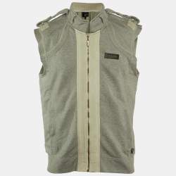 Just Cavalli Grey Cotton Zip Up Sleeveless Jacket XXL