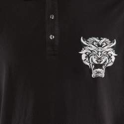 Just Cavalli Black Cotton Pique Embroidered T-Shirt XXL