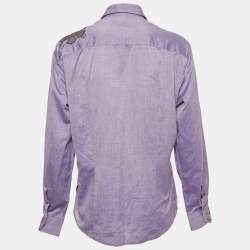 Pre Owned Just Cavalli Purple Floral Print Cotton Long Sleeve Shirt L