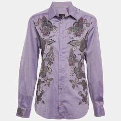 Just Cavalli Purple Floral Print Cotton Long Sleeve Shirt L