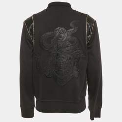 Pre Owned Just Cavalli Black Embroidered Cotton Knit Faux Leather Trim Jacket M