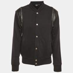 Just Cavalli Black Embroidered Cotton Knit Faux Leather Trim Jacket M