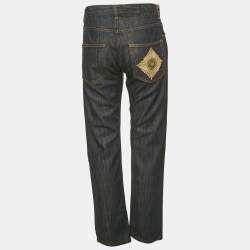 Pre Owned Just Cavalli Dark Blue Logo Embroidered Denim Jeans M Waist 33" 